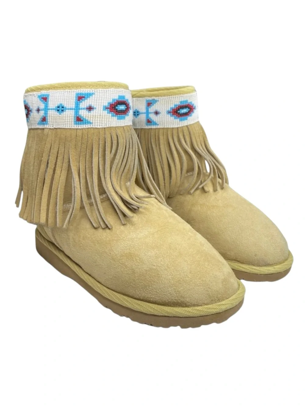 Tylie Malibu ❁ Gypsy Bead Embellished Fringe Shearling Boots ❁ Natural Turquoise